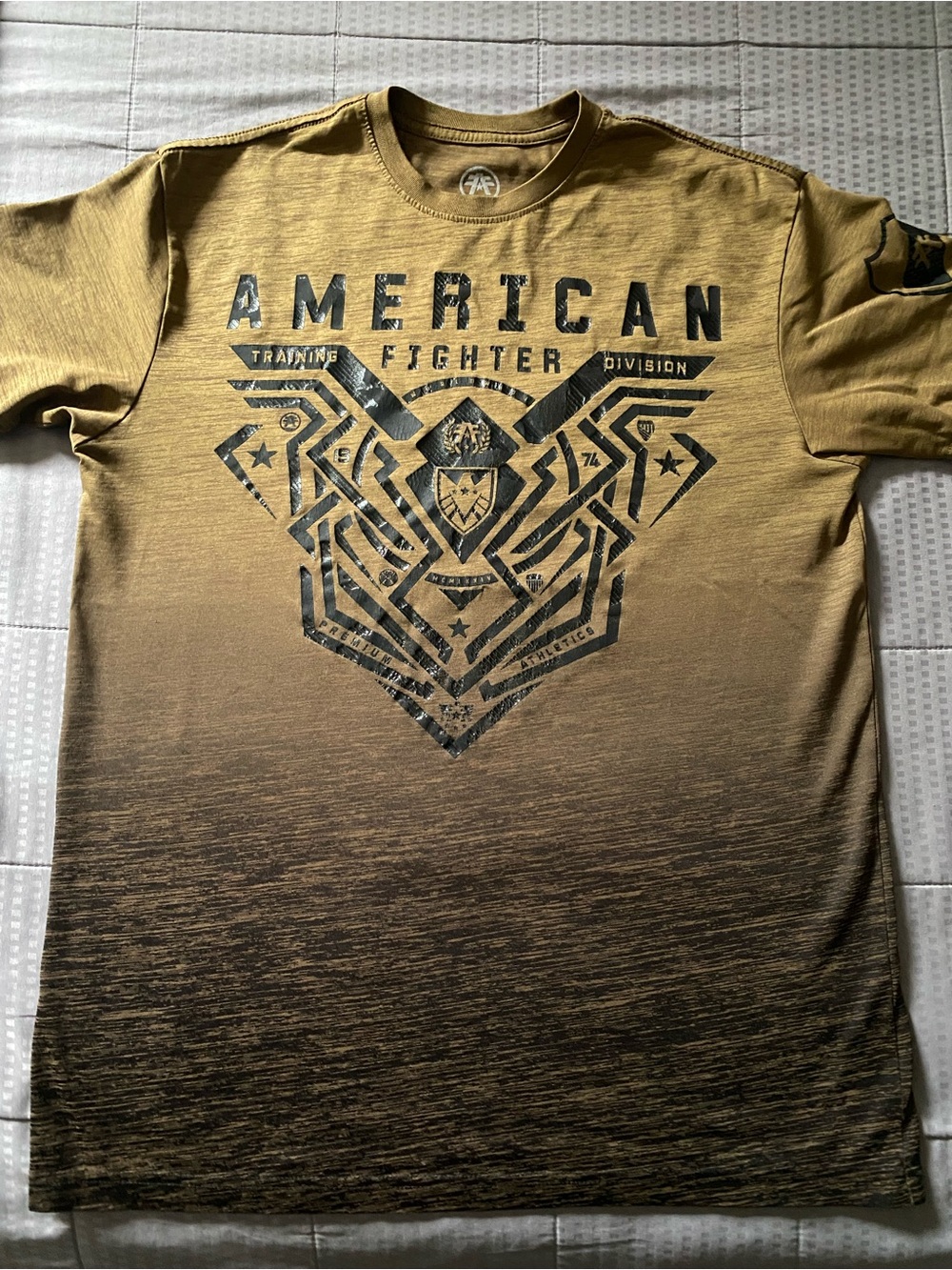 American Fighter Gold Ombre Short Sleeve Tee with Black Shield Graphic